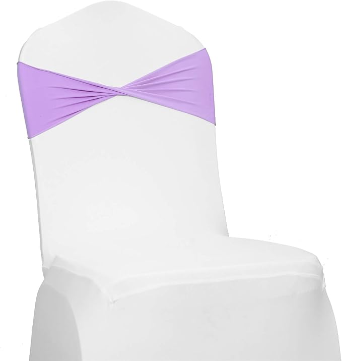 VDS Pack of 25 PCS | Lavender | Spandex Chair Sashes Bows Without Buckle | Stretch Elastic Banquet Universal Folding Chair Band Tie with for Wedding Party Conference Celebration Event Decoration