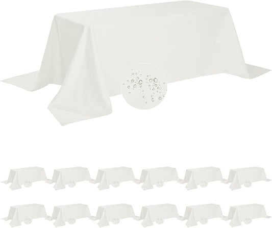 Fokitut 12 Pack Waterproof Rectangle Tablecloth, 90x132 Inch,Stain Resistant and Wrinkle Polyester Table Cloth, Fabric Table Cover for Kitchen Dining, Wedding, Party, Holiday Dinner-Ivory