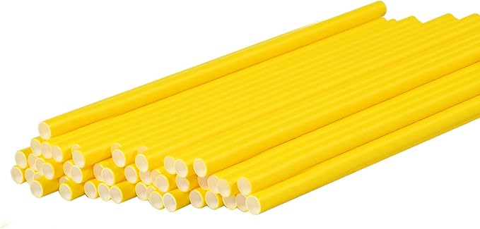 Solid Yellow Disposable Paper Drinking Straws 7.75 inch 100 Counts - for Beverage, Birthday, Party, DIY Arts Crafts