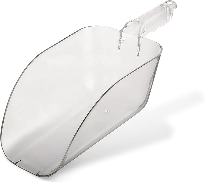 APQ Ice Scooper 64 oz. Clear Plastic Scooper for Food Service Applications Flat Bottom Scooper Freezer Ice Machine Restaurants Kitchen Buffet Party Candy Popcorn Heavy Duty Long Lasting