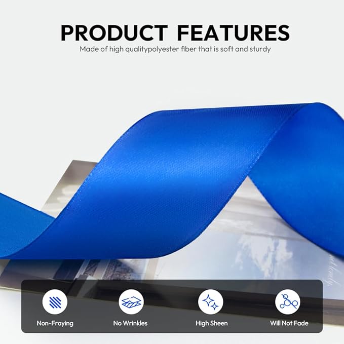 1-1/2 Inch 25 Yards Satin Ribbon Royal Blue, Solid Color Fabric Ribbon for Gift Wrapping, Wedding, Polyester Gift Ribbon for Birthday Party Decoration, Craft, Hair, Floral, Sewing