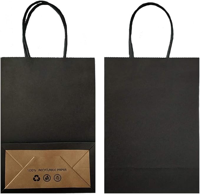 25 PCS Small Gift Bags Black Kraft Paper Bags with Handles for Party Favor (8.2 x 6 x 3.1 In)