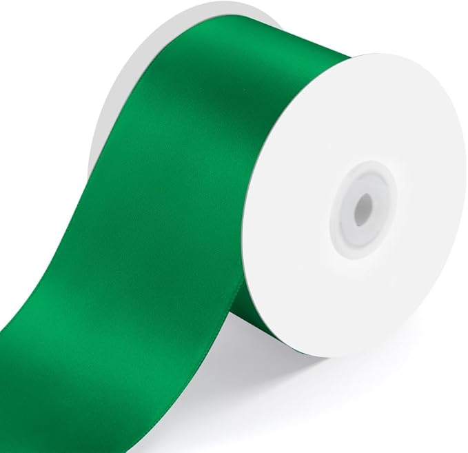 3" Wide x 25 Yards Single Face Polyester Satin Ribbon, Satin Ribbon for Crafts, Gift, Hair Bows, Wedding Party Decoration, Bow Making & Other Projects (Green)