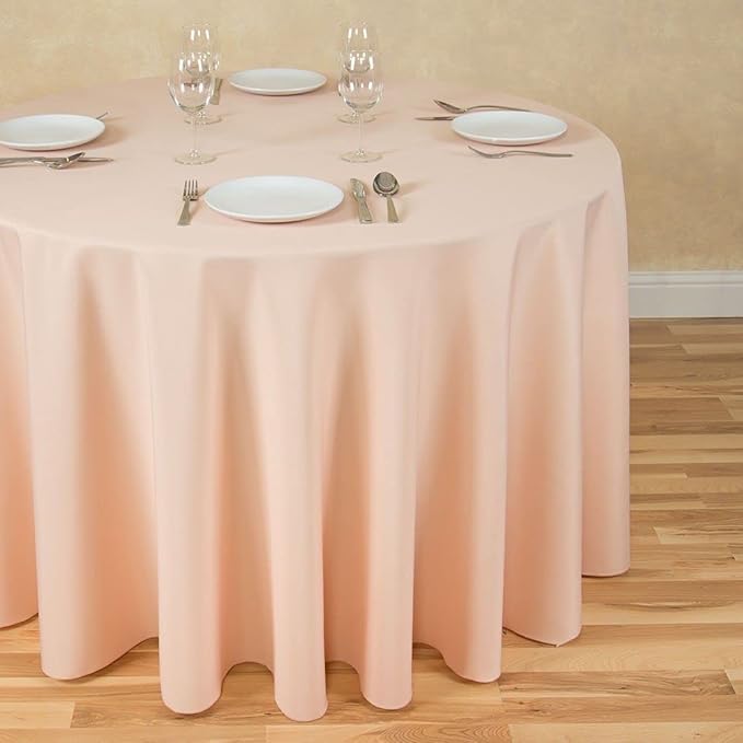 LTC LINENS 2 Pack 108 Inch Round Tablecloth Peach - Great for 48 Inch Round Table Floor Length - Wrinkle Resistant Polyester Fabric Cloth for Wedding, Party
