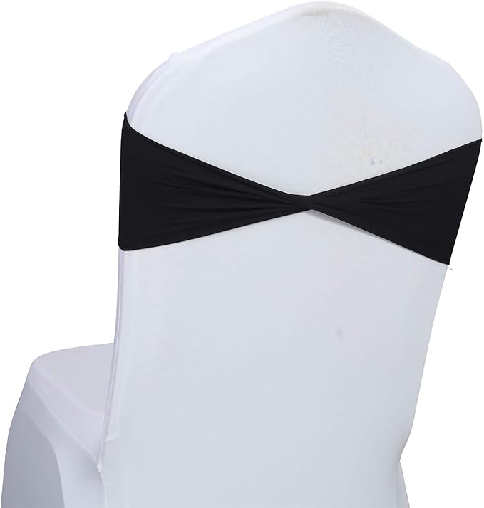 VDS Pack of 125 PCS | Black | Spandex Chair Sashes Bows Without Buckle | Stretch Elastic Banquet Universal Folding Chair Band Tie with for Wedding Party Conference Celebration Event Decoration