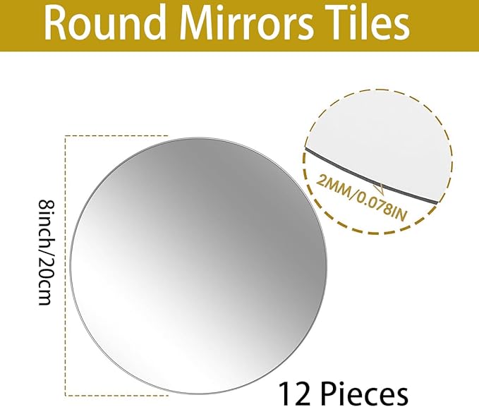 12PCS 8inch Round Mirrors for Centerpieces, Circle Mirror Centerpieces for Tables, Mirror Tiles for Wall Decor Table Wedding Centerpieces Mirror Plates for Candle Wedding Decorations DIY Craft