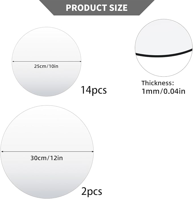 16PCS Acrylic Round Mirrors for Centerpieces Circle Mirror Tiles Candle Plate Set for Table Centerpieces Home Wall Mirror for Wedding Birthday Christmas Table Centerpieces Decorations (10inch +12inch)