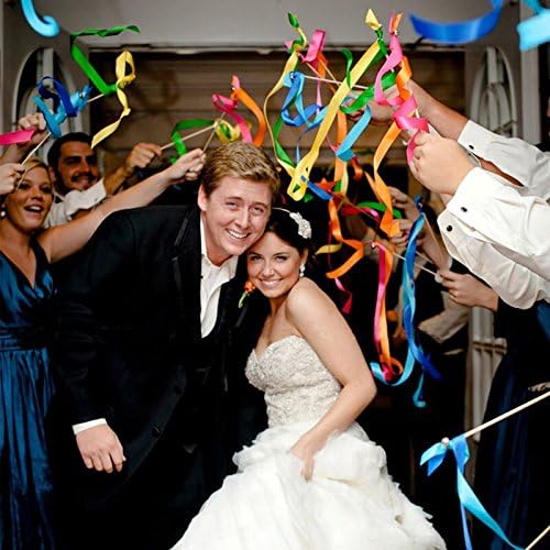 100PCS Ribbon Stick Wands Wedding Streamers with Silk Fairy Stick Wand for Wedding Party Baby Shower Send Off Party Activities Holiday Celebration Favors (White-100PCS)