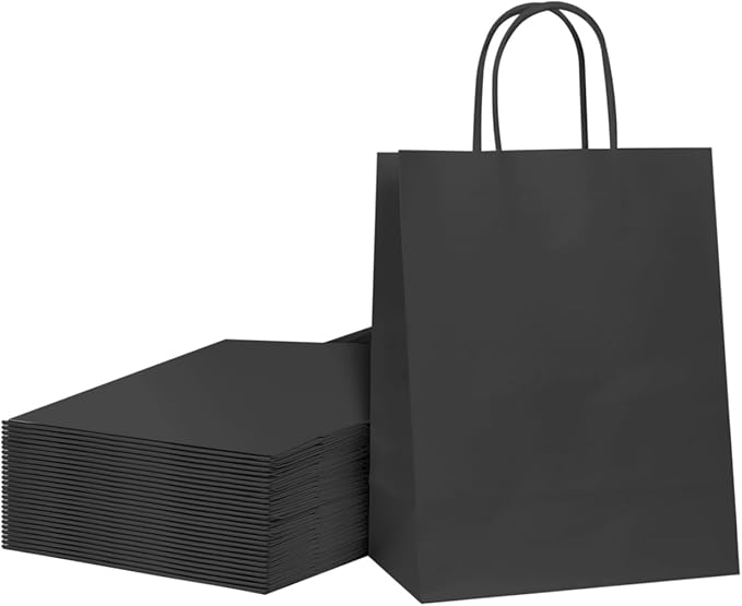 40 PCS Black Paper Bags With Handles 8.3x5.9x3.2 Inch Bulk Gift Bags For Birthdays,Weddings,Baby Showers,Party Favor,Goodie Bags,Retail bag(Small,Black)