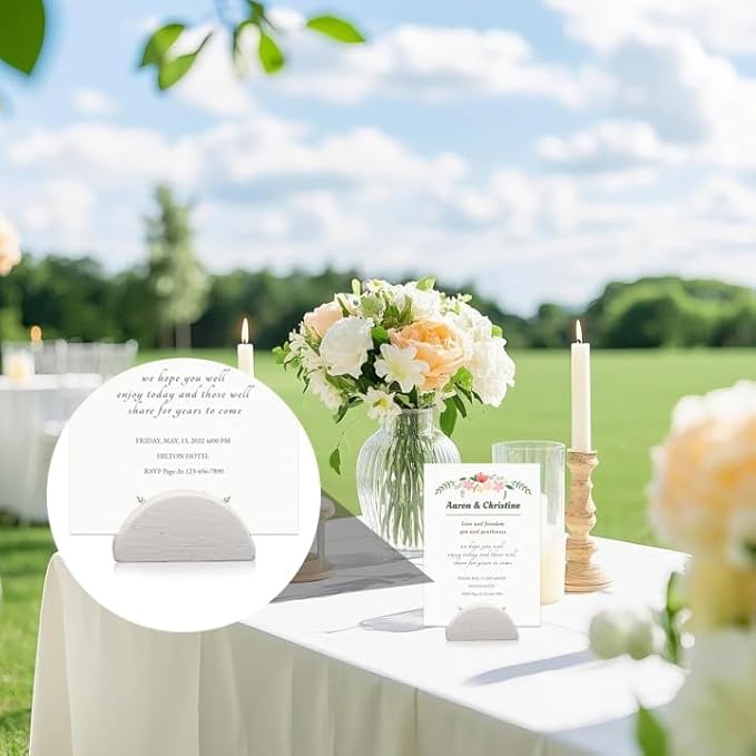 40 PCS Gold and White Table Number Stands, Wooden Table Number Holders, Place Card Holders, Half-Round Tables Numbers Stand for Wedding Party Office Tag Restaurant