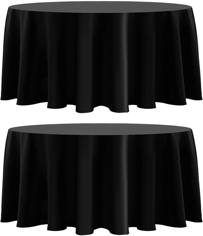 Round Tablecloth 132 Inch 2 Pack Black Tablecloths Washable Decorative Linen Polyester Table Clothes Cover for Dining Table Banquets Buffet Parties and Wedding