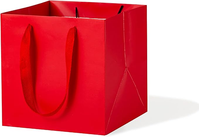 Red Square Gift Bag 10 in Paper Gift Box Large Square Bottom Kraft Paper Bags with Handles for Party Favor, Birthday Gift Bags (Red, 10 x 10 x 10 in, 10 CT)