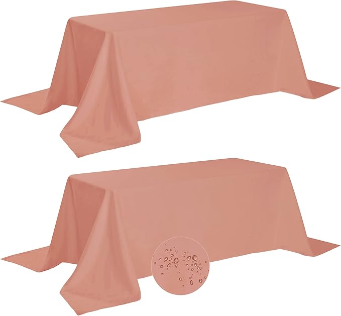 Fokitut 2 Pack Waterproof Rectangle Tablecloth, 90x156 Inch,Stain Resistant and Wrinkle Polyester Table Cloth, Fabric Table Cover for Kitchen Dining, Wedding, Party, Holiday Dinner-Dusty Pink