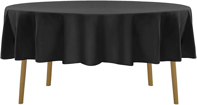 60 inch Round Tablecloth Washable Polyester Table Cloth Decorative Table Cover for Wedding Party Dining Banquet（60 inch,Black）
