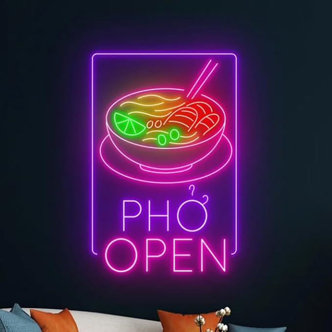 Phở Open Neon Sign, Pho Real Restaurant Led Sign, Pho Neon Light, Pho Led Light, Vietnamese Food Size:20in