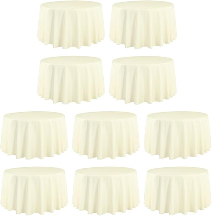 LTC LINENS 10 Pack 108 Inch Round Tablecloths Ivory - Bulk for 48 Inch Round Table Floor Length - Wrinkle Resistant Polyester Fabric Cloth for Wedding