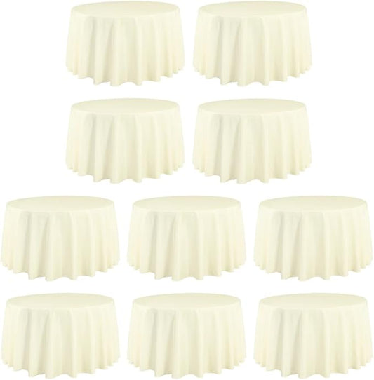 LTC LINENS 10 Pack 108 Inch Round Tablecloths Ivory - Bulk for 48 Inch Round Table Floor Length - Wrinkle Resistant Polyester Fabric Cloth for Wedding