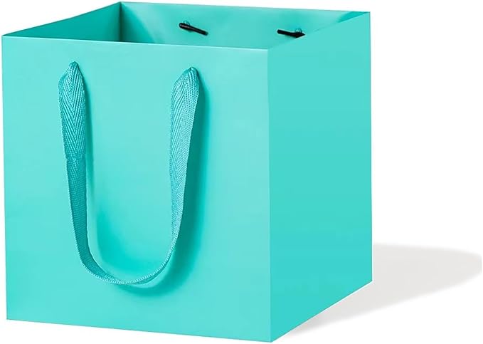 Teal Blue Paper Gift Bag 12 in Large Gift Box Square Bottom Kraft Paper Bags with Handles for Wedding Baby Shower Birthday Party (Teal Blue, 12 x 12 x 12 in, 10 CT)