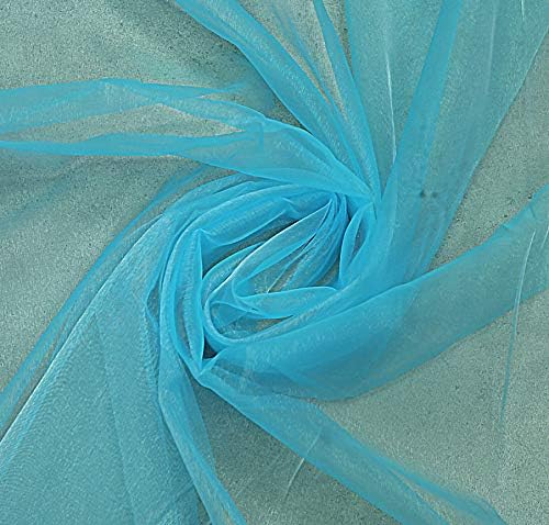 VDS Turquoise Organza Fabric, 50 Yards Continuous, 45” Wide, Wedding Party Decoration Iridescent Crystal Sheer Shiny Organza Tulle Bridal Dress DIY Crafts Costume Sewing Backdrop Arch Cloth