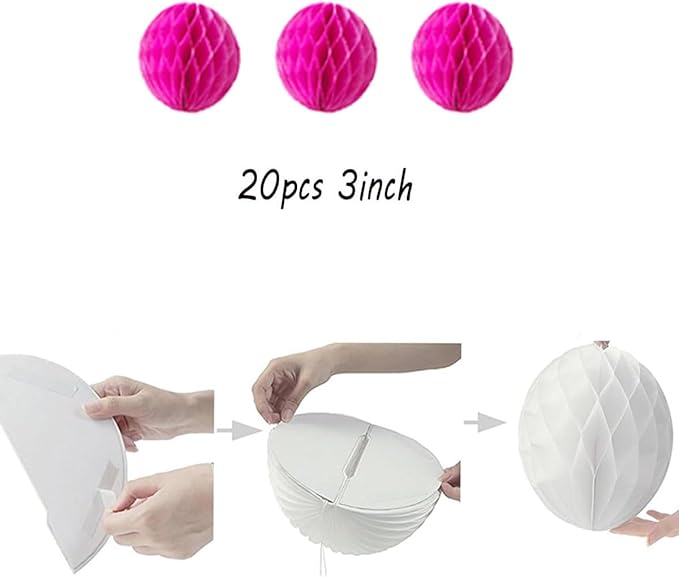 20pcs 3inch Honeycomb Flower Balls Party Honeycomb Balls Decoration Paper Flower Balls Tissue Paper Flower Ball Pom Poms Ball for Birthday Wedding Home Decor (3inch, Hot Pink)