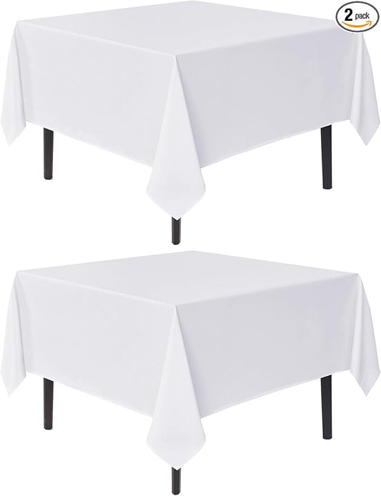 sancua White Large Square Tablecloths 85x85 Inch, 2 Pack - Fabric Table Cloth for Square or Round Tables, Washable Polyester Table Cover for Outdoor Party, Birthday, Buffet, Resturant