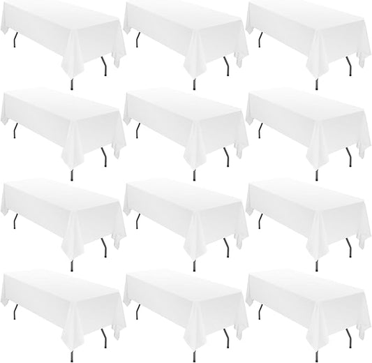 12 Pack 60 x 102 Inch Rectangle Tablecloth, White Tablecloth for 6 Feet Rectangle Tables,Polyester Tablecloth Washable Fabric Table Cloth for Wedding Dining Table Buffet Parties Camping