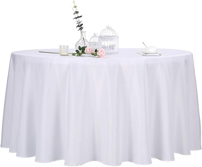 Ascoza 2pack 120 Inch White Round Tablecloth in Polyester Fabric for Wedding/Banquet/Restaurant/Parties
