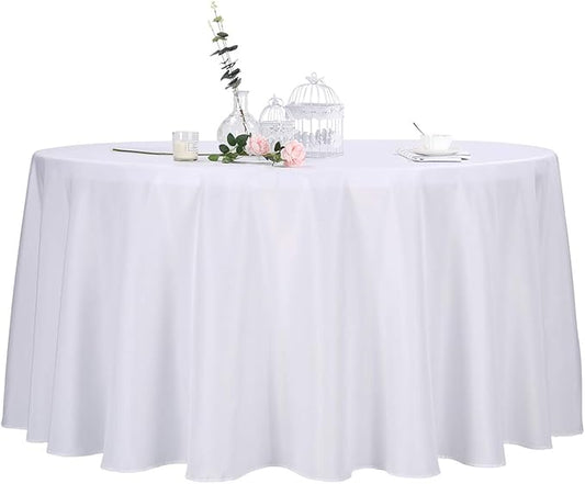Ascoza 2pack 120 Inch White Round Tablecloth in Polyester Fabric for Wedding/Banquet/Restaurant/Parties