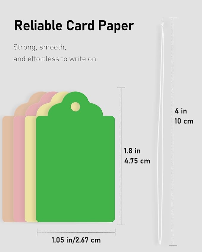 Uniclife 200 Pcs Price Tags with String Attached 1.8 Inch Writable Colored Hang Tag String Tags for Pricing Clothing Jewelry Price Display Labels Blank Merchandise Marking Paper Tag, 1.8" x 1.05"