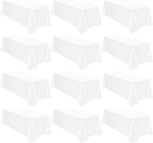 12 Pack Polyester Rectangle Tablecloth 90 x 132 Inch White Tablecloth for 6 Ft Rectangle Tables,Washable Fabric Table Covers Polyester Table Clothes for Wedding Parties Banque