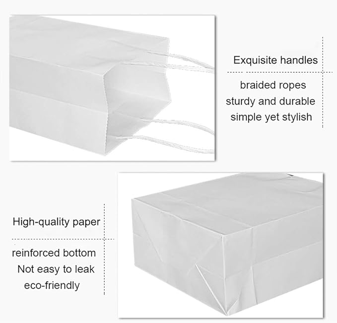 25 PCS Small Gift Bags White Kraft Paper Bag with Handles for Wedding Baby Shower Kid's Birthday Party Favors(8.2 x 6 x 3.1 In)