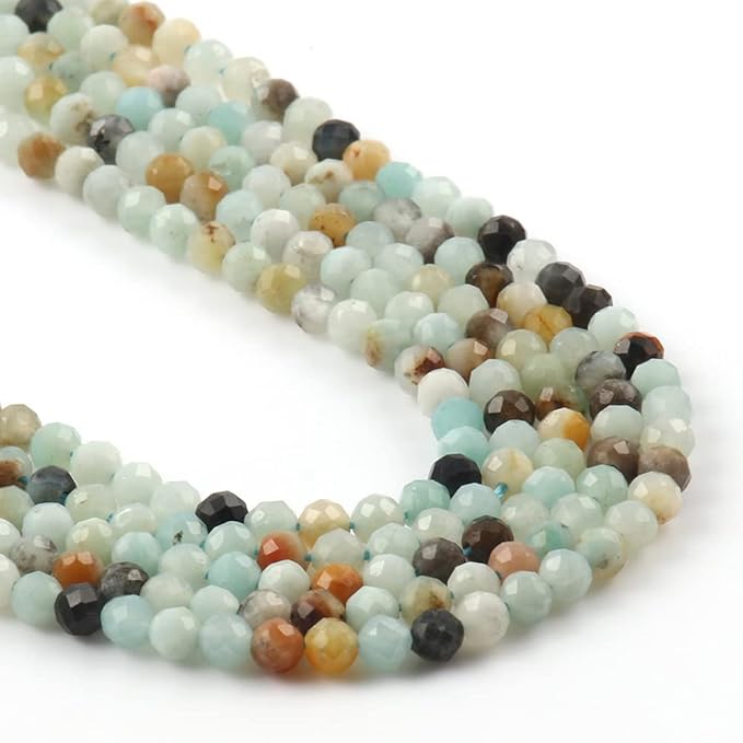 Song Xi 90pcs 4mm Natural Amazonite Gemstone Beads Faceted Round Loose Stone Beads for Jewelry Making