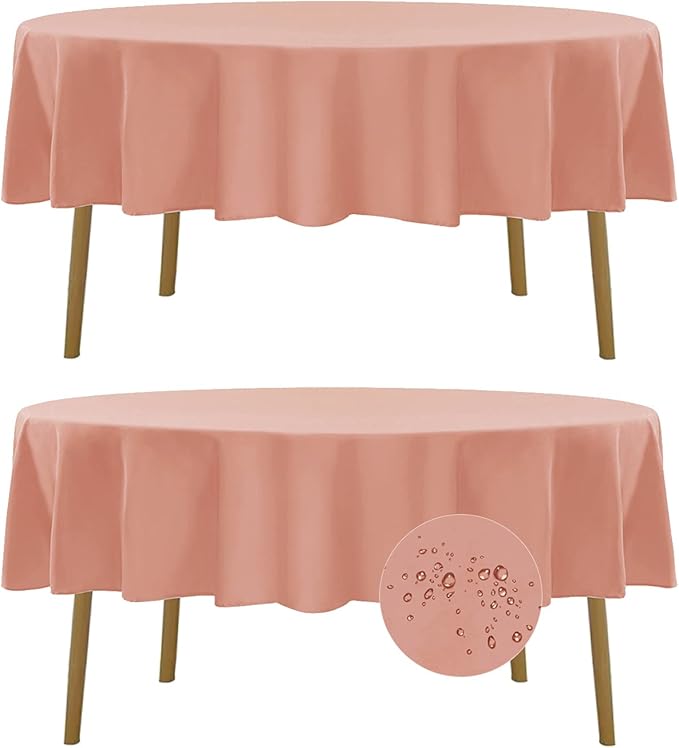 Fokitut 2 Pack Waterproof Round Tablecloth, 90 Inch, Stain Resistant and Wrinkle Polyester Table Cloth, Fabric Table Cover for Kitchen Dining, Wedding, Party, Holiday Dinner-Dusty Pink