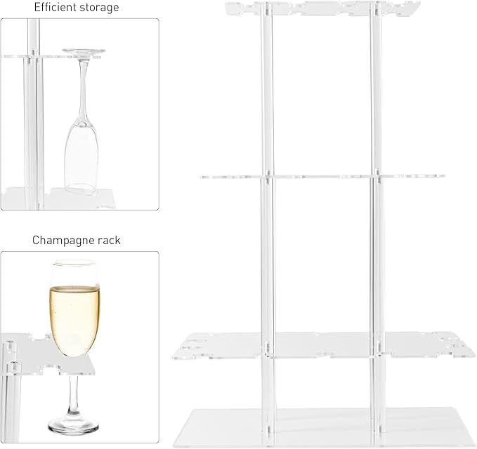 Champagne Tower, Rectangle Acrylic Champagne Display Rack Stand with 32 Slots, 3 Tier Floating Sight Champagne Flute Holder for Party, Wedding, School, Celebration, 17.3x11.8x25.5inch, 2 Pcs