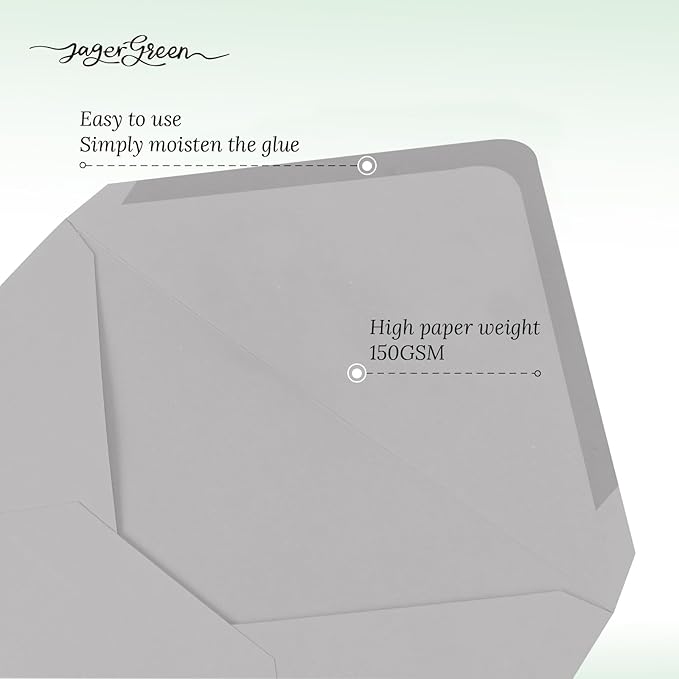 50 Pack 5x7 Envelopes Letter Size, Grey A7 Envelopes Self Seal for Wedding Invitation, Envelope 5.4x7.6 for Greeting Cards, Photos, Baby Shower, Graduation, Thank You Cards, Announcements