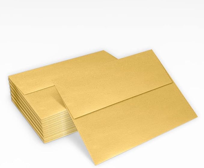 LUXPaper A7 Invitation Envelopes | Peel & Press | 5 1/4" x 7 1/4" | Gold Metallic | 80lb. Text | 50 Qty