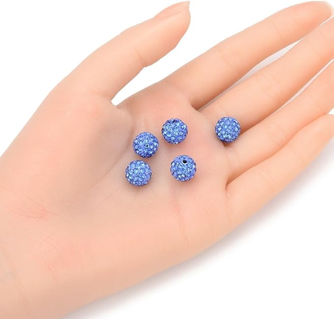 50pcs Adabele Grade A Suncatcher Crystal Rhinestone Pave Loose Beads 10mm Light Sapphire Blue Polymer Clay Disco Ball Spacers Compatible with Shamballa All Craft Jewelry Making DB10-14