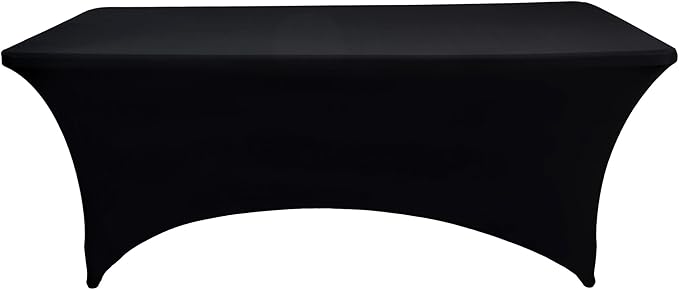 6-Pack 4ft Spandex Black Table Covers for Rectangular Folding Tables - Wrinkle Resistant Stretch Tight Table Cloths - Ultimate Fitted Table Protector for Parties, Trade Shows, and Wedding
