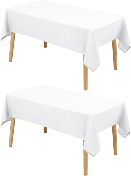 Hiasan 2 Pack Faux Linen Rectangle Tablecloth - Wrinkle and Stain Resistant Washable Table Cloth for Kitchen Dining Room Holiday Table Cover for Party Dinner, White, 52 x 70 Inch
