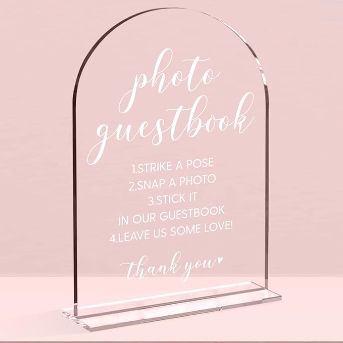 Wedding Sign，Please Sign Our Guestbook Sign，Wedding Sign for Ceremony and Reception, Arch Acrylic Wedding Signs, Wedding Decorative Signage For Table Decor 5 x 7 Inch (White)