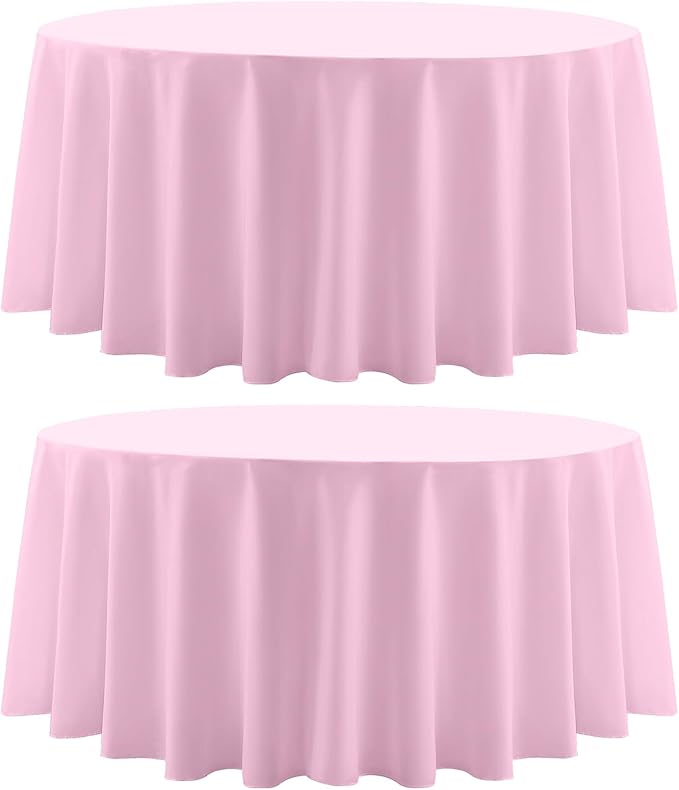 Round Tablecloth 120 Inch 2 Pack Pink Tablecloths Washable Decorative Linen Polyester Table Clothes Cover for Dining Table Banquets Buffet Parties and Wedding