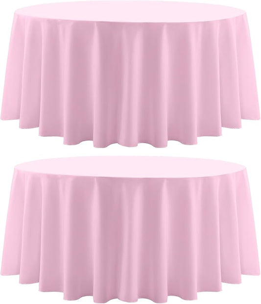 Round Tablecloth 2 Pack 90 Inch Pink Tablecloths Washable Decorative Linen Polyester Table Clothes Cover for Dining Table Banquets Buffet Parties and Wedding