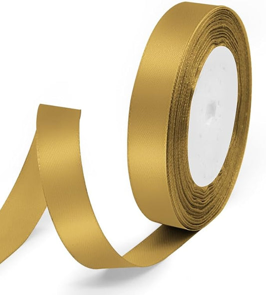 5/8" x 25 Yards Satin Ribbon, Dark Gold Silk Ribbon Ideal for Gift Wrapping, Floral Bouquets, Crafts, Wedding Party Decorations, Christmas and Sewing Projects