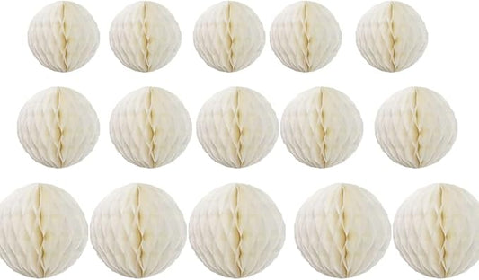 15pcs Honeycomb Balls Decorations 4'' 6'' 8'' Party Honeycomb Ball Flower Tissue Pom Poms Flower Ball Hanging Flower Balls for Baby Shower Birthday Wedding Nursery Decor(4'' 8'' 10'' Beige)
