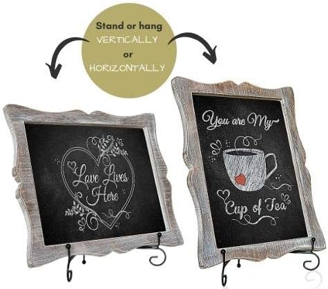 Tabletop Chalkboard Sign with Easel (11x13) + 8 Brilliant Liquid Chalk Markers | Rustic Brown, Melamine, Hand Crafted Sweetheart Frame - Multipurpose Small Chalkboard Sign