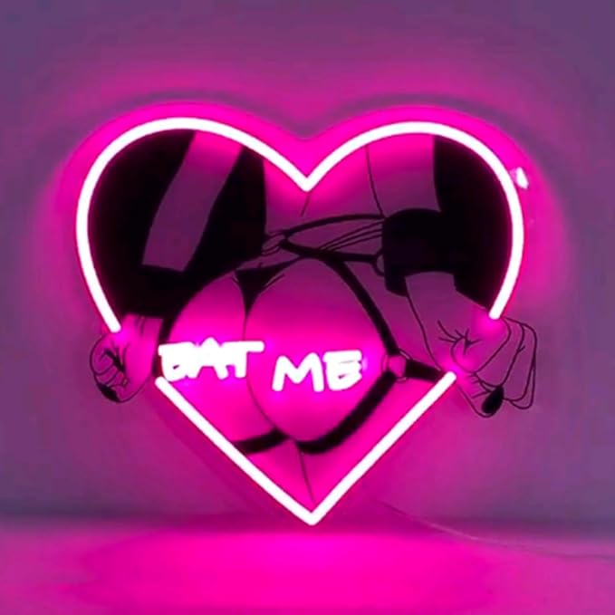 Anime Girl Eat Me Neon Sign, Girl Bedroom Wall Neon Light, Led Neon Signs for Gaming Room, Body UV Printed Signs USB Size:H11 x W14 inches