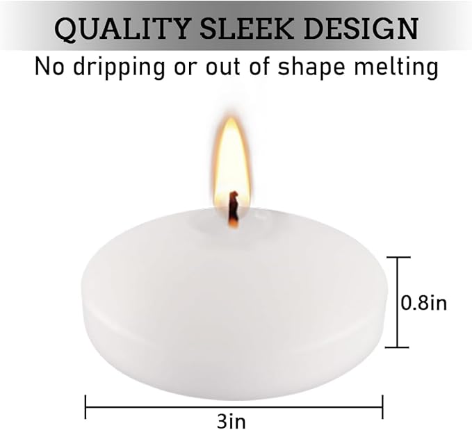 72 Floating Candles, Smoke-Free and odorless, Burning continuously for 8-10 Hours, White, 3-inch Floating Candles, Suitable for Valentine's Day, Weddings, Holidays, Home Decoration