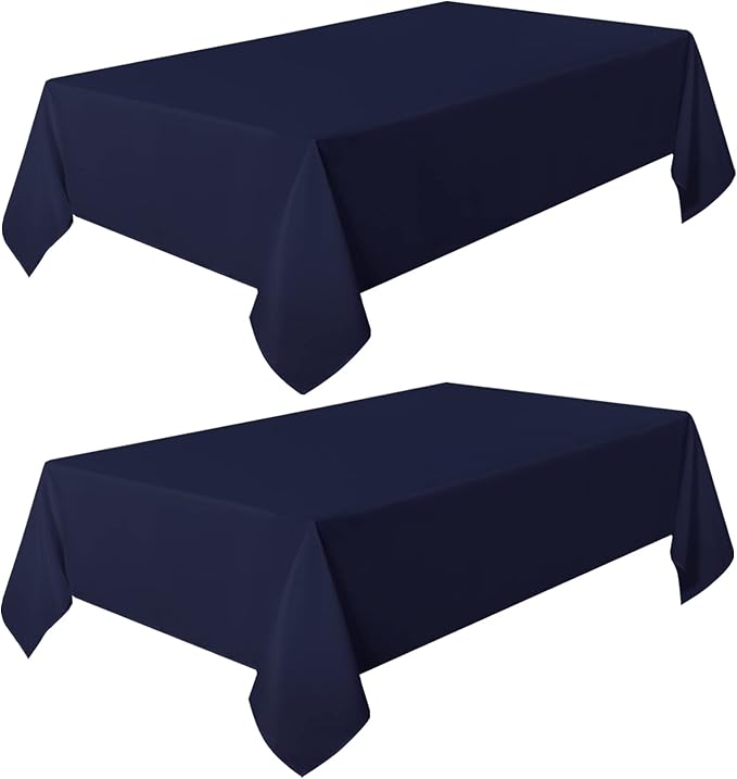 sancua 2 Pack Navy Tablecloth 60 x 84 Inch, Rectangle 4 Feet Table Cloth - Stain and Wrinkle Resistant Washable Polyester Table Cover for Dining Tables, Buffet Parties and Camping