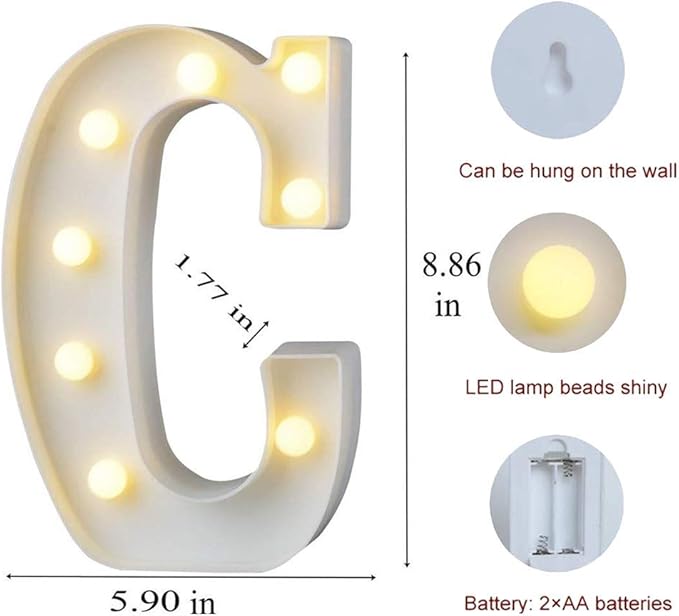 MUMUXI Marquee Light Up Letters | Large Light Up Numbers | Battery Powered and Bright with Every Letter of the Alphabet | For Wedding, Birthday, Party, Celebration, Christmas or Home Decoration (C)