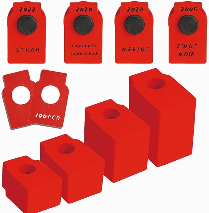 100 PCS Wine Bottle Tags –Paper Hanging Cellar Labels for Bottle Neck, Double-Sided Writable Gift Tags for Wine Racks, Champagne & Homebrew Organization (Red)